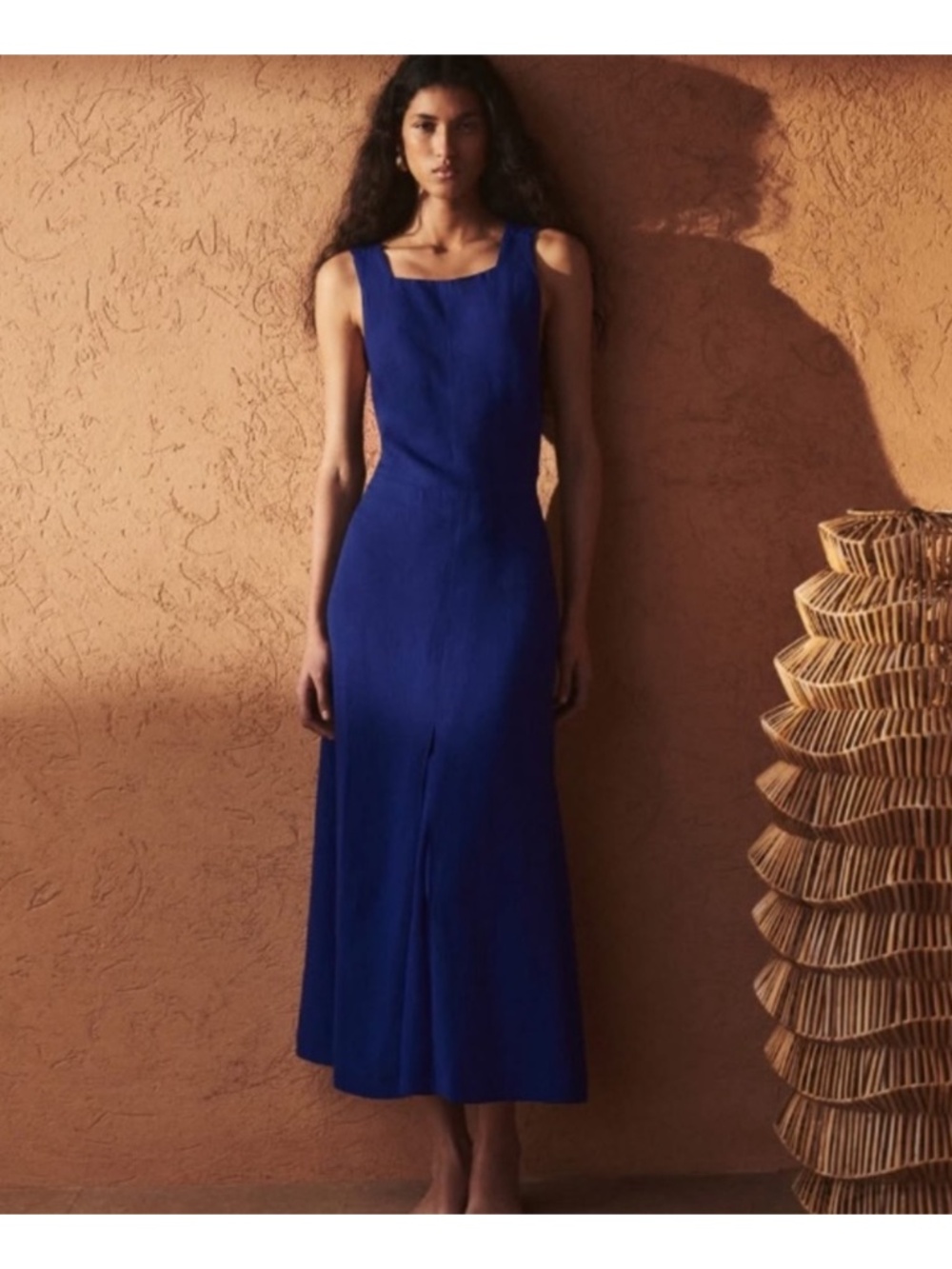 MASSIMO DUTTI blue linen midi dress